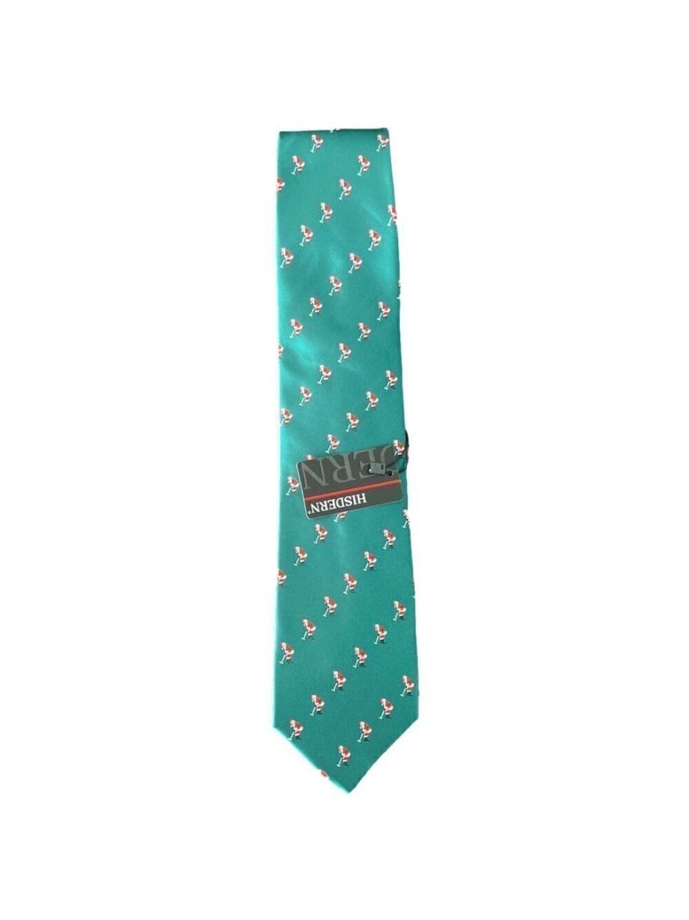 NWT Hisdern Men's Green Tie with Golfing Santa. NEW